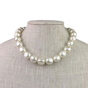 Single Strand Faux Pearl Necklace Women White Beads Gold Tone Toggle